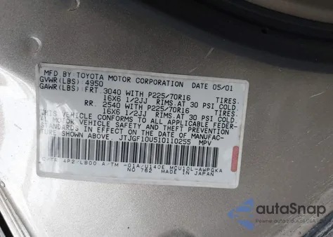 2001 Lexus Rx 300 z USA, uszkodzony, nr VIN JTJGF10U510110255